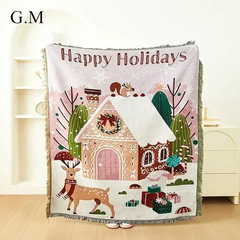 

Universel Christmas Throw Blanket Jacquard New Year's Thread Blankets for Bed Sofa Cover Christmas Gift Wall Tapestry Home Decor