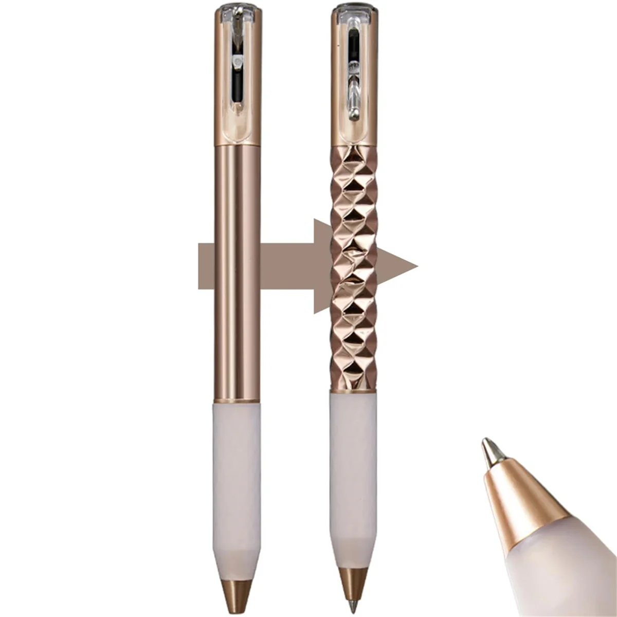 Geometric Metal Crinkle Pen Fidget,Stress Relief Metal Shape Shifting Switchpen,0.5mm Retractable Gel Pen,Champagne Gold