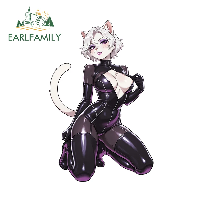 EARLFAMILY Succubus Furry Cat Girl Car Stickers Charming Tight Leather Onesie Windshield Decals Prefect Sunscreen Car Styling