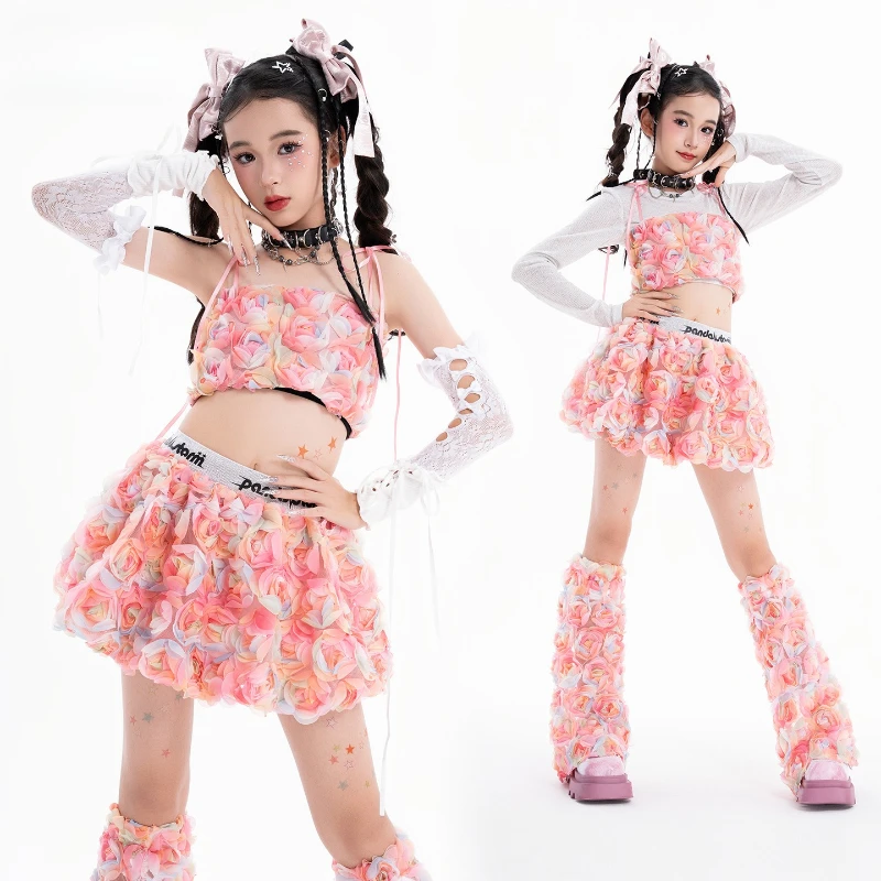 Neue Mädchen Kpop Street Dance Kleidung Rosa Süße Set Jazz Dance Kostüm Gruppe Hip Hop Streetwear Kleidung Team Bühne Zeigen Kleidung