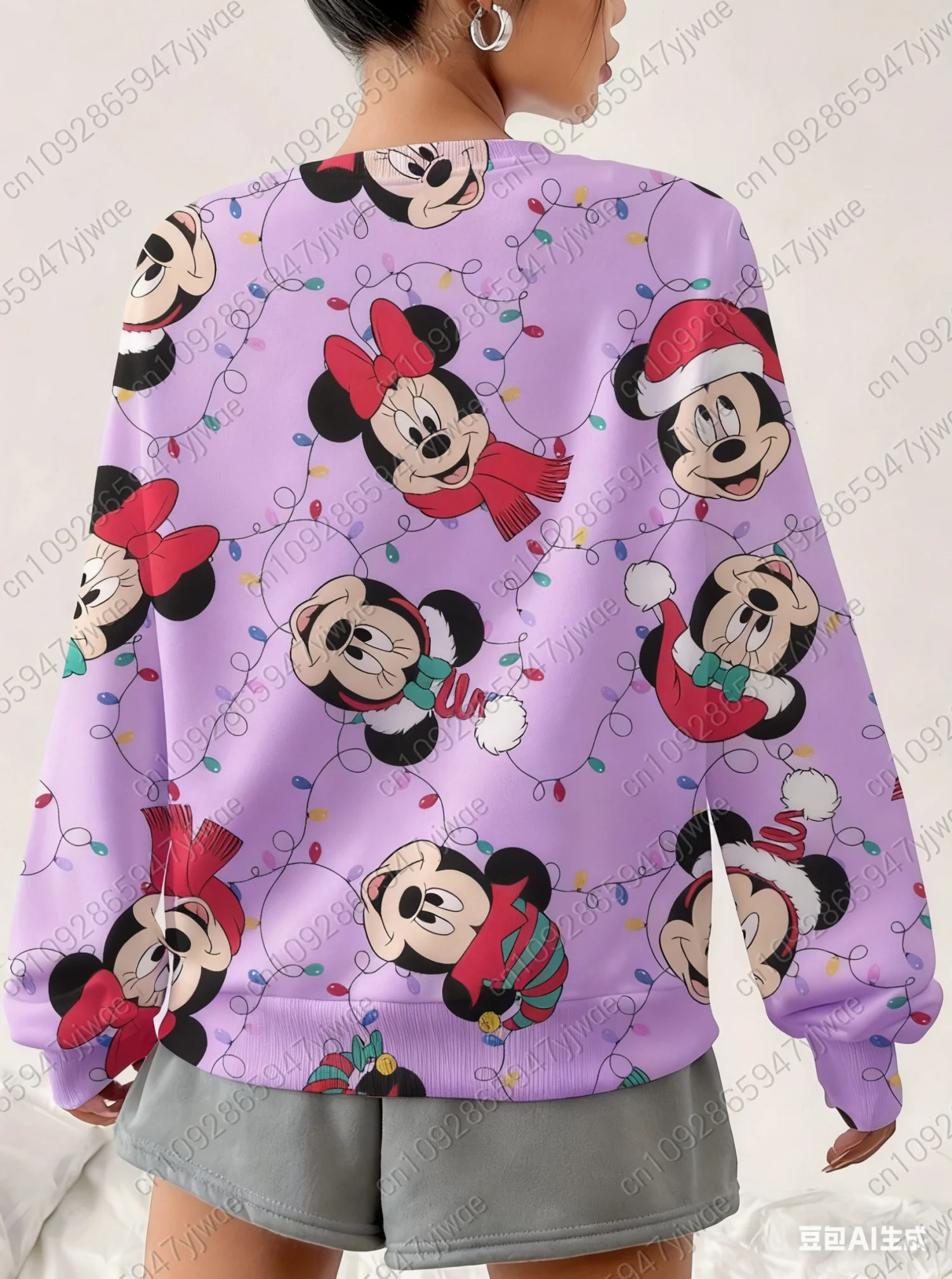 2025 winter Women Christmas Mickey Minnie Women's Round Neck Sweatshirt Hoodie Females Girl Tops Women Clothing