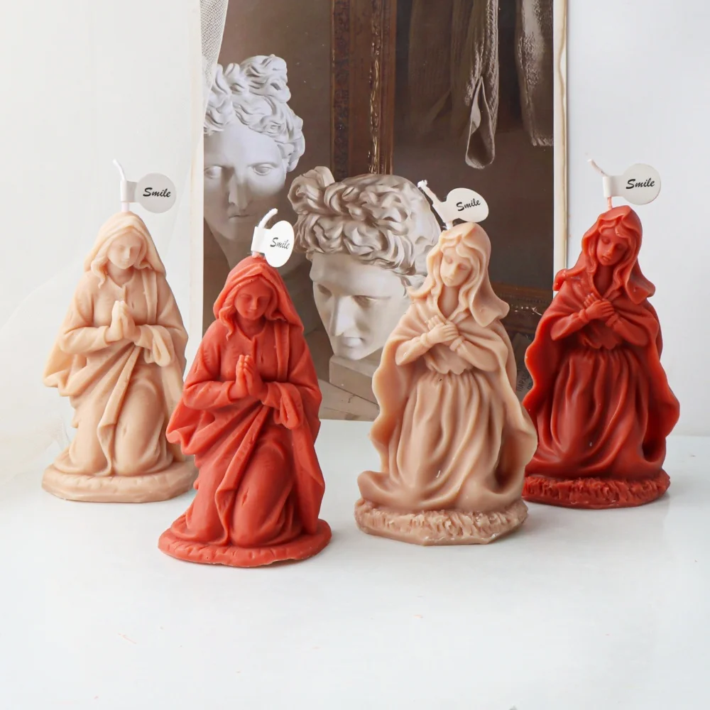Retro Frau betende Skulptur Silikon-Kerzenform Kniende Jungfrau Maria Skulptur Harz-Seifenform für Tonkunst und Dekoration