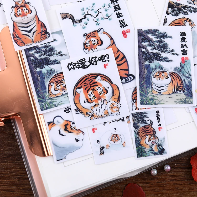 24PCS tiger Paper Lable Stickers Crafts And Scrapbooking Decorative Sticker DIY Lovely Stationery notebook