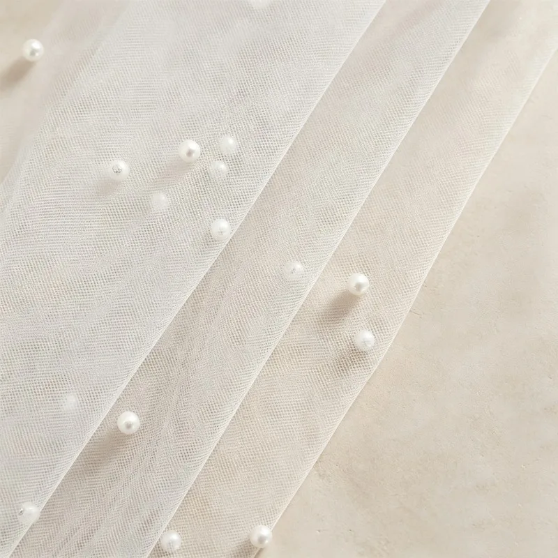 White Double‑Layer 3D Pearl Tutu Table Skirt Tulle Tablecloth for Cake Table Decoration Birthday Wedding Holiday Party Supplies