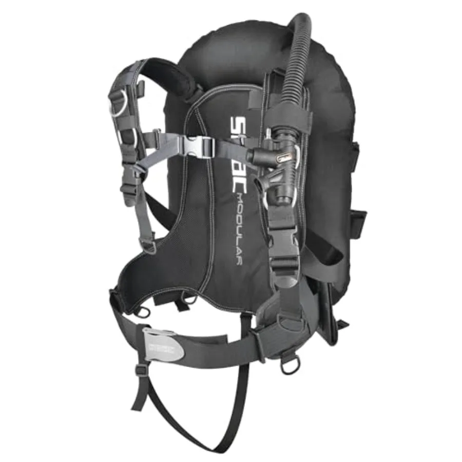 

Modular BCD for scuba diving, nylon fabric, black, adjustable fit and quick-release buckles