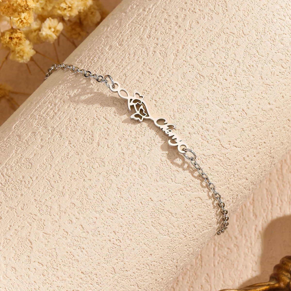 Customized Name Stainless Steel Skeleton Fish Decorative Nameplate Bracelet Jewelry Women's Gift