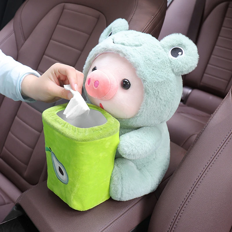 Car Trash Can & Tissue Box 2 In 1 Cute Cartoon Plush Animal Doll Styling Storage Bag Auto Interior Organizer Pocket Accessories