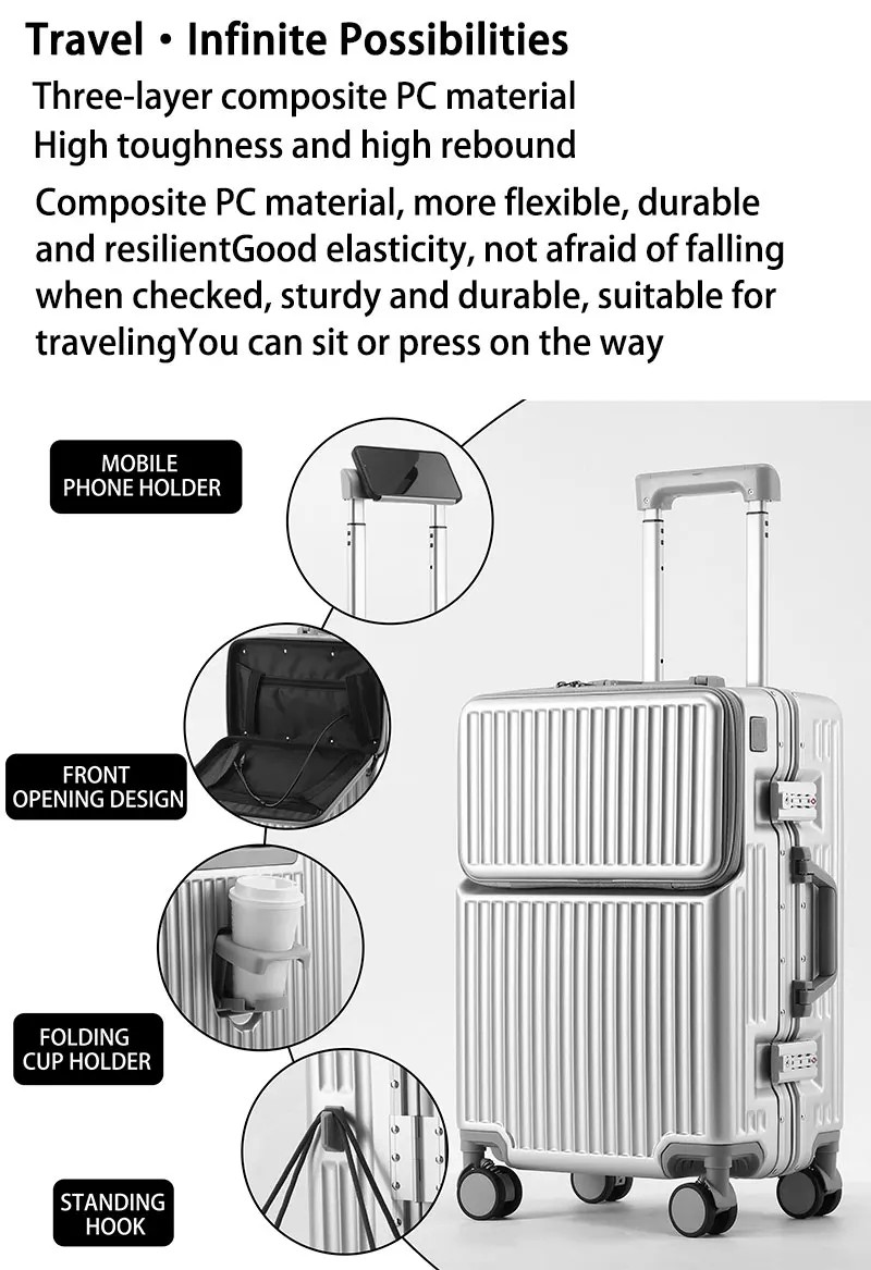 BunnyFly Trolley Case With Wheels Boarding Box 20/24 inch Travel Suitcase Large Size Luggage Men Carry-On Luggage Laptop Bag