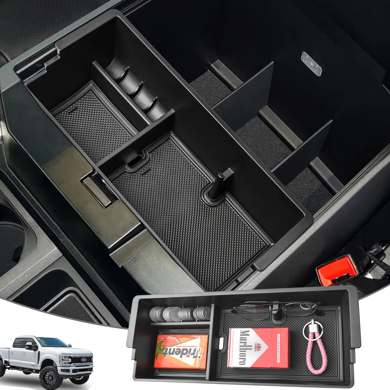 Armrest Storage Car Box for 2023 2024 Ford F250 F350 F450 F550 Center Console Tray Coin Storage Insert Box Car ABS Accessories