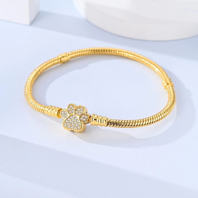 

17-20 CM Bracelet Fit Original Charms Bead Pendant For Women DIY Jewelry Gift 925 Sterling Silver Golden Pet Paw Zircon