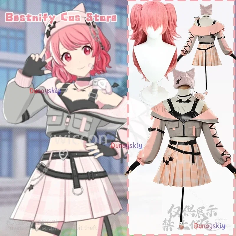 

CosplayGame Project Sekai Colorful Stage! 코스프레 Momoi Airi Anime Costume New Dresswear Pink Uniform Jirai Kei Cat Hat Wigs Custom
