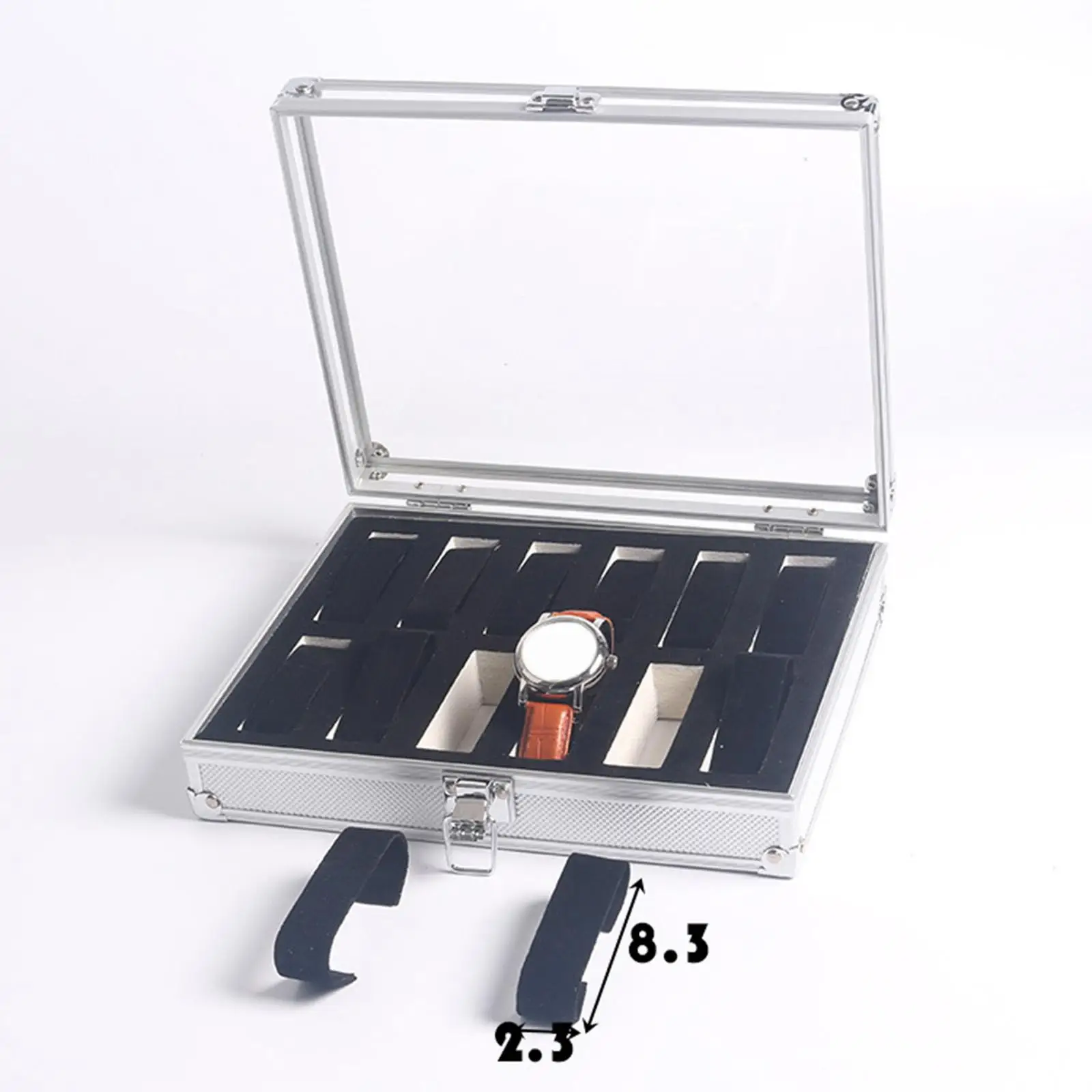 12 Girds Watch Box Aluminum Alloy with Lid Jewelry Display Case Watches Organizer Watch Storage Case for Home Office Shop