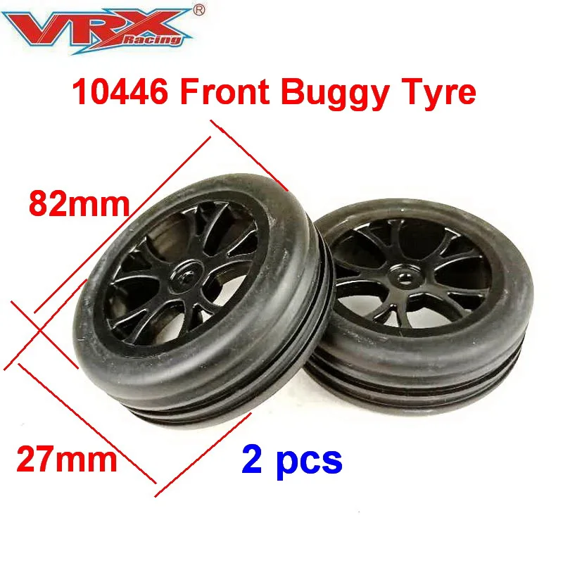 RC Car Buggy Tires – 82mm Diameter with 12mm Hex Hub, Made of Durable Rubber. Model VRX 10446, Complete 2-Set. Perfect Fit for