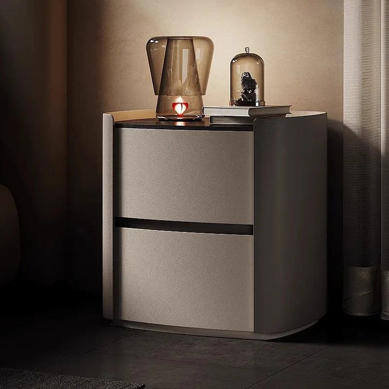 Italian minimalist rock slab oval bedside table light luxury wabi-sabi designer