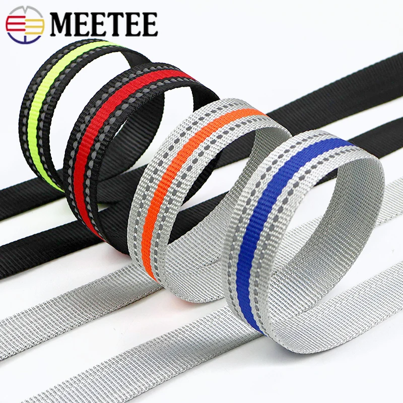 5/10M 15-25mm Gestreiftes Reflektierendes Gurtband Hundehalsband Traktionsgurt Nylon Gurtbänder Nachtwarngurte DIY Nähzubehör