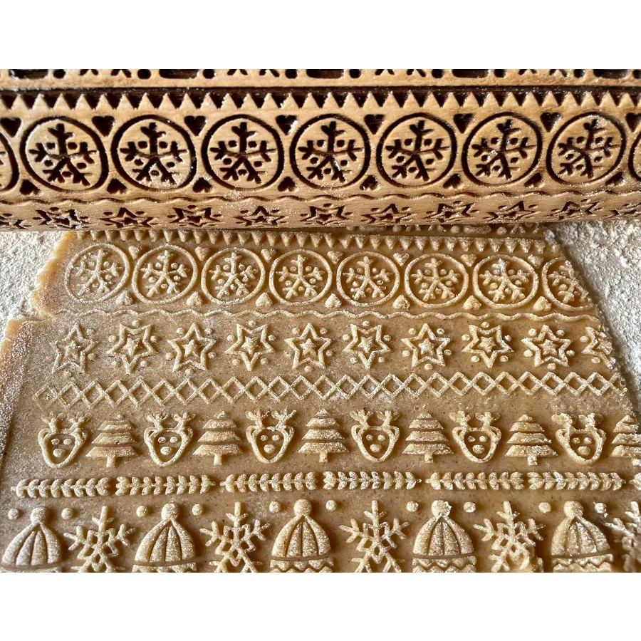 Winter Embossing Rolling Pin for Christmas Cookies Gingerbread Shortbread Perfect for Holiday Baking and Decorative Pastry Desi