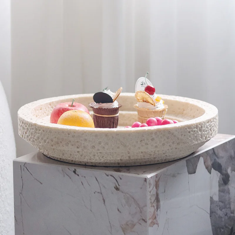 Light  wabi silent wind imitation yellow travertine geometric tray storage fruit plate ornament dining  entrance mode