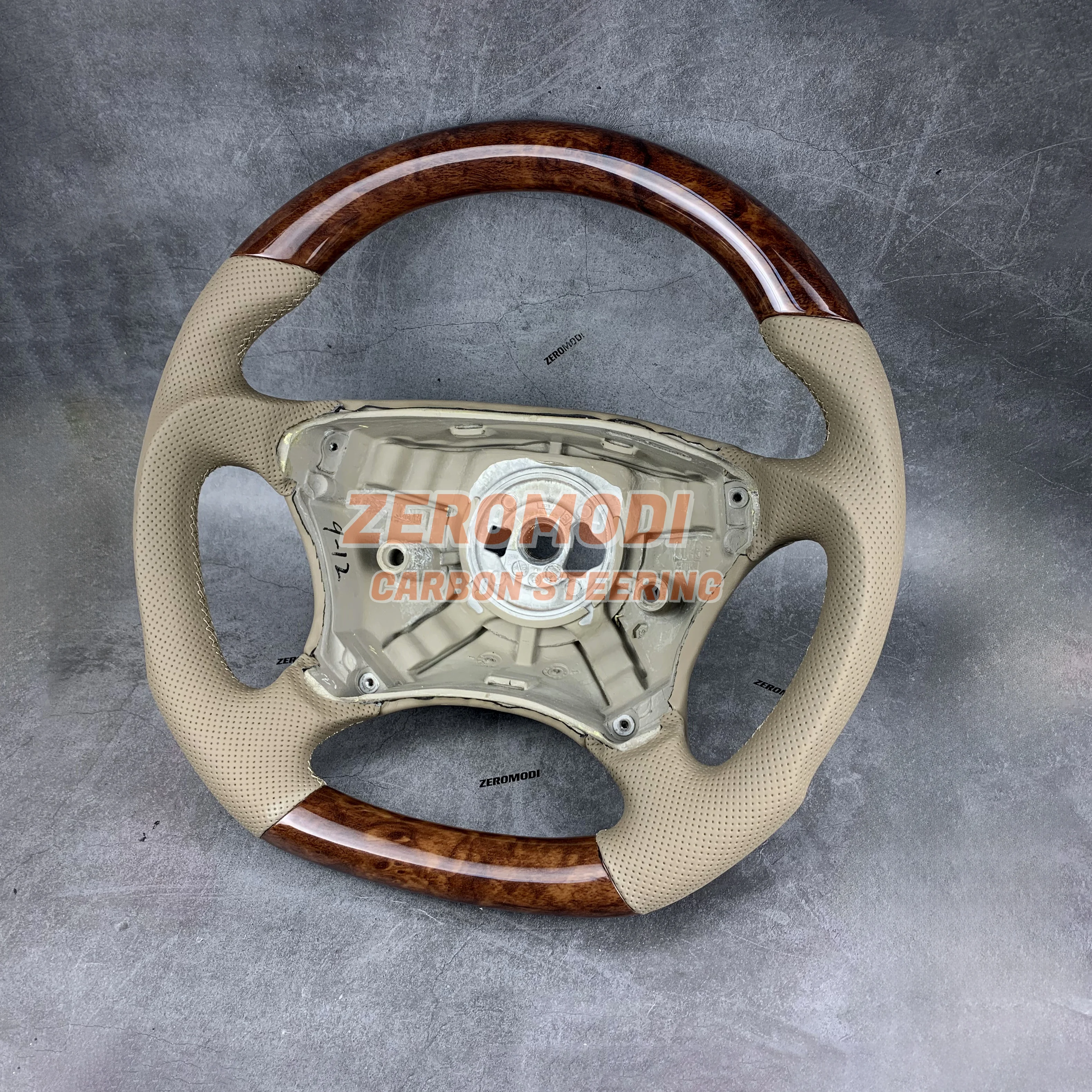 For 1998-2006 Mercedes W215 CL55 AMG W220 S430 Chestnut Wood Gray Leather Beige Steering Wheel