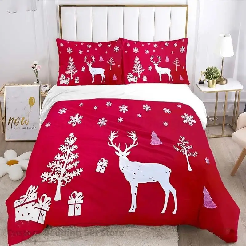 Duvet Cover Christmas Holiday Decoration Santa Claus Car Deer Bedding Set Christmas Snowman Red White Duvet Cover Room Decor