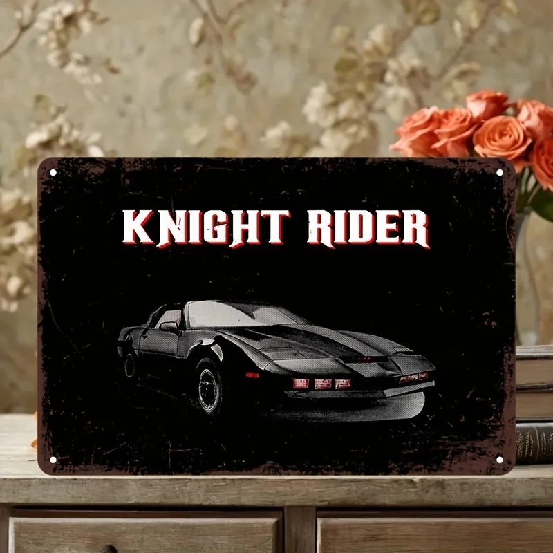 Knight Rider Vintage-inspiriertes Aluminium-Metallschild, klassische Wandkunst mit Auto-Motiv für Zuhause, Schlafzimmer, Garage, Männerhöhle-Dekoration