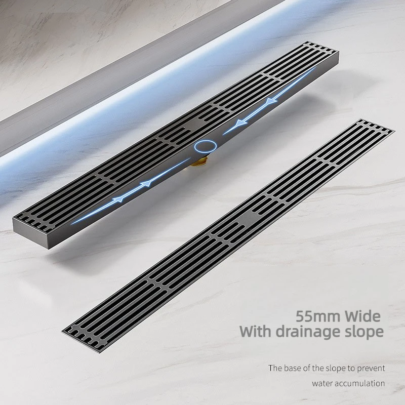 With Drainage Slope Long Strip Floor Drain Deodorant 304 Stainless Steel Shower Drain Bathroom 55mm Wide