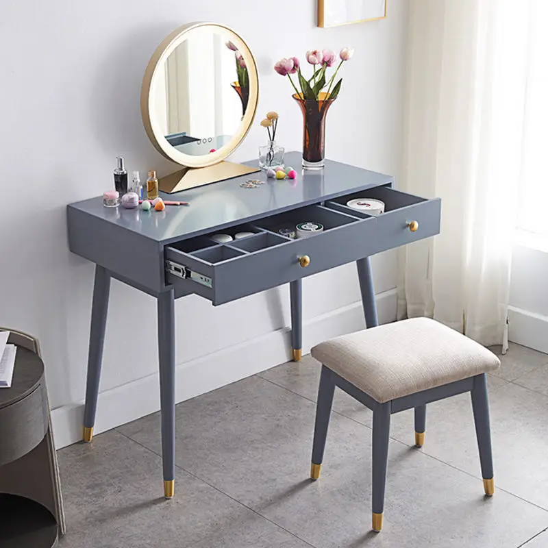 Nordic dressing table, bedroom creative dressing table Italian style light luxury multifunctional solid wood dressing table