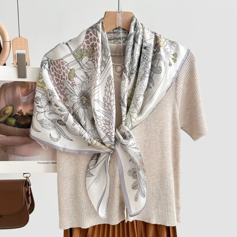 90 * 90CM Silk Square Scarf For Women, Fashionable Printed Silk Scarf, Elegant Satin Shawl Headband, Bandana Headband
