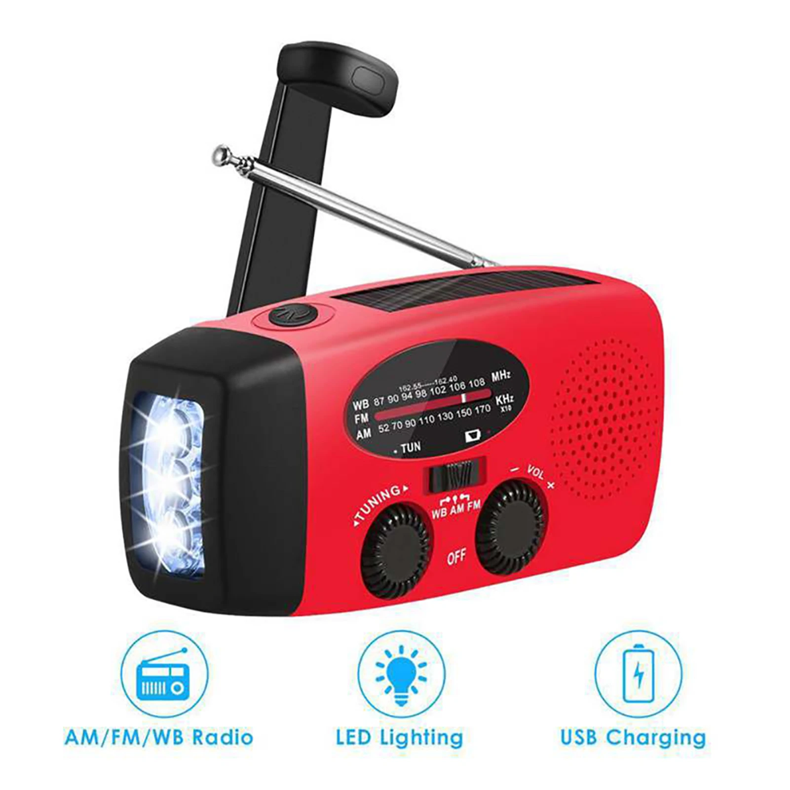 

Аварийное радио Dynamo с LED-фонариком, солнечной и ручной зарядкой, многофункциональное AM/FM-радио, внешний аккумулятор 2000 мАч