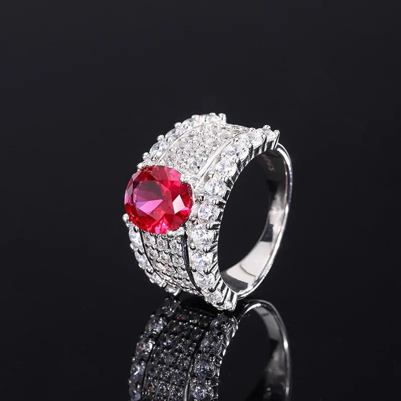 

S925 Silver Classic Colorful Treasure Style Temperament Engagement Ring Luxury Set Main Stone 8 * 10 Jewelry Wholesale