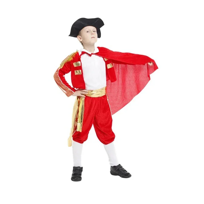 Disfraz español brillante rojo para niños, Matador Torero, Cosplay para niños, disfraces de Halloween, fiesta de Carnaval