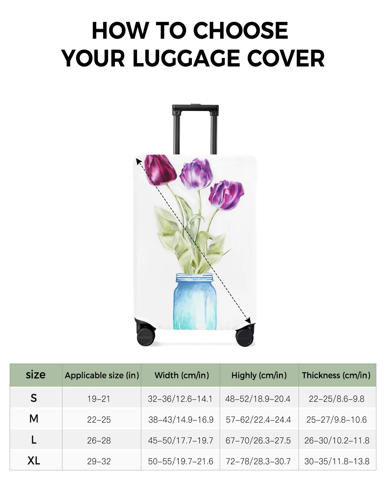 Tulips Flowers Vases Luggage Cover Stretch Suitcase Protector Baggage Dust Case Cover for 18-32 Inch Travel Suitcase Case