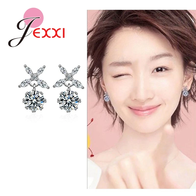 Clear Zircons Elegent Evening Dinner Part Wedding Jewelry Luxury  CZ Crystal Big Stud Earrings For For Women Decoration