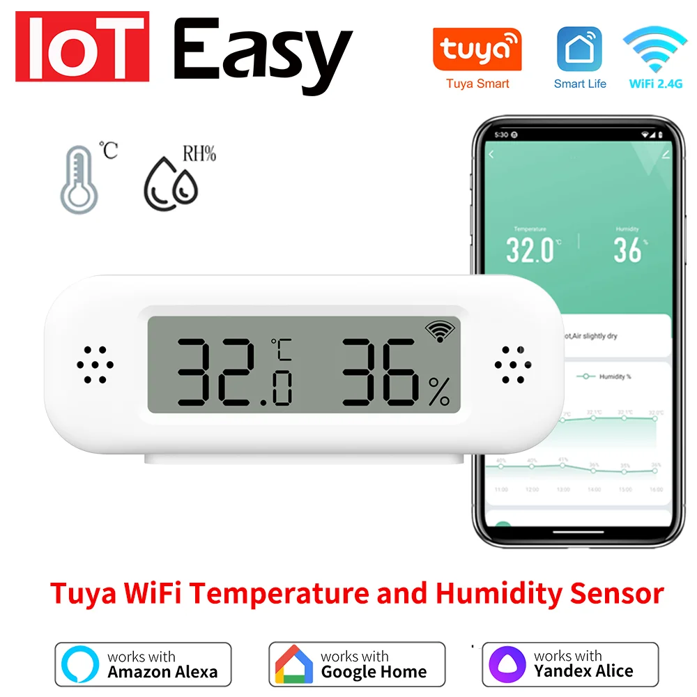 Tuya WiFi Mini temperatura umidità per Smart Home termometro igrometro APP allarme remoto funziona con Google Home scarn Alexa