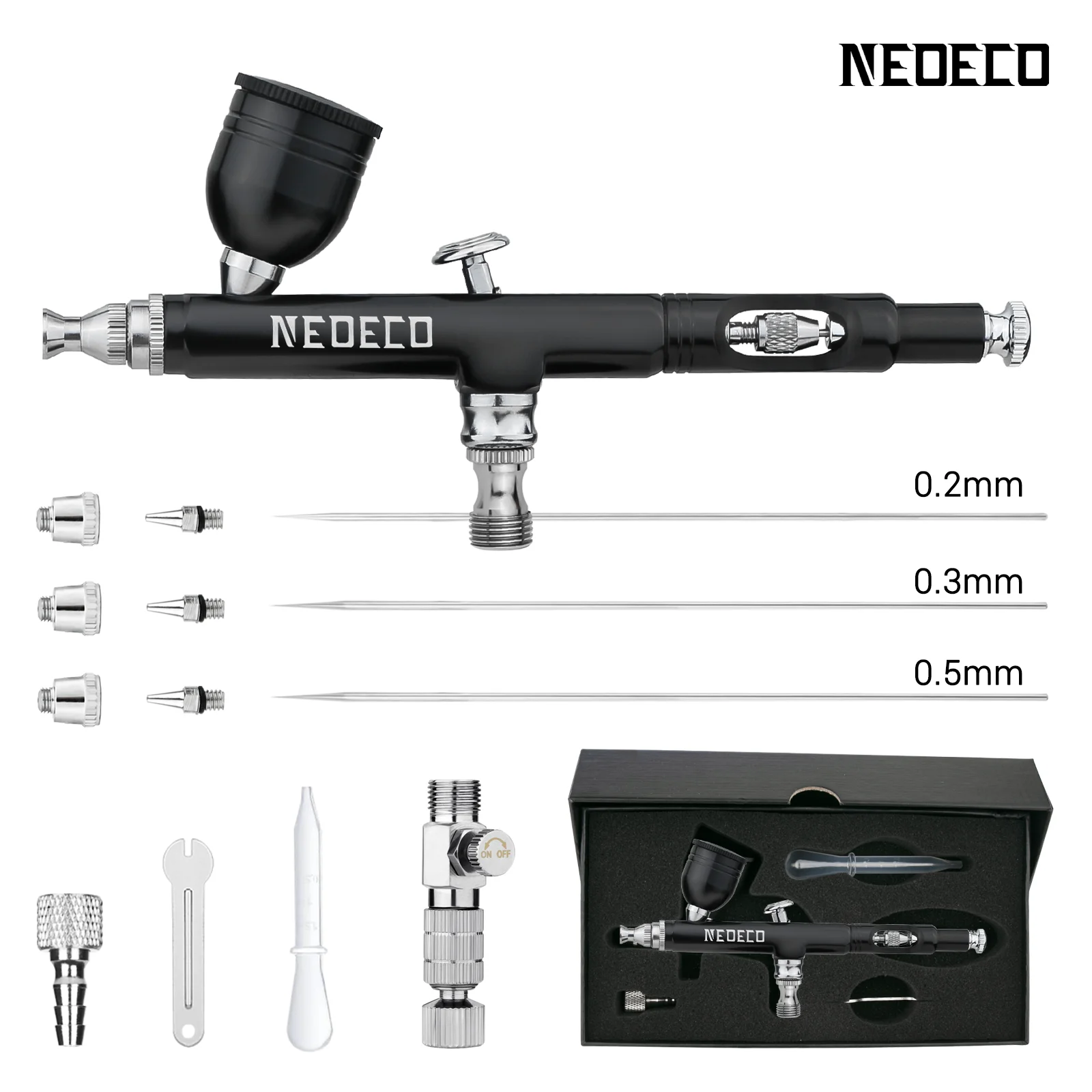Neoeco Airbrush-Set, Dual-Action-Schwerkraft-Luftpinselpistole mit 3 Düsen-Sets, Aluminium-Spritzpistole für Make-up, Nagelkunst, Malmodell