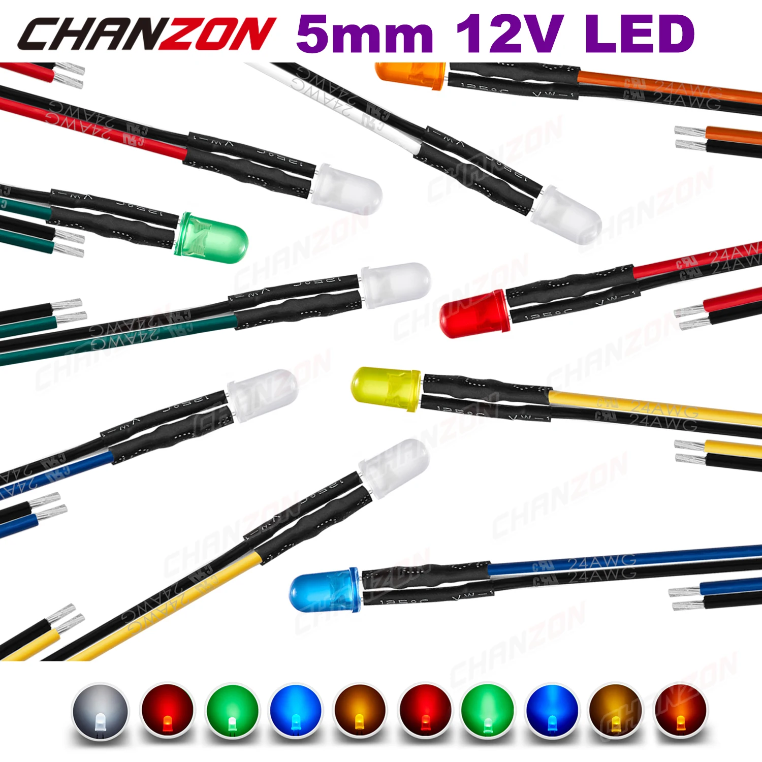 12V 5mm Voorbedrade LED Diode Kit Emitting Light Kralen Warm Wit Rood Groen Blauw Geel Oranje UV Roze Pre Wire Kabel Lamp Set