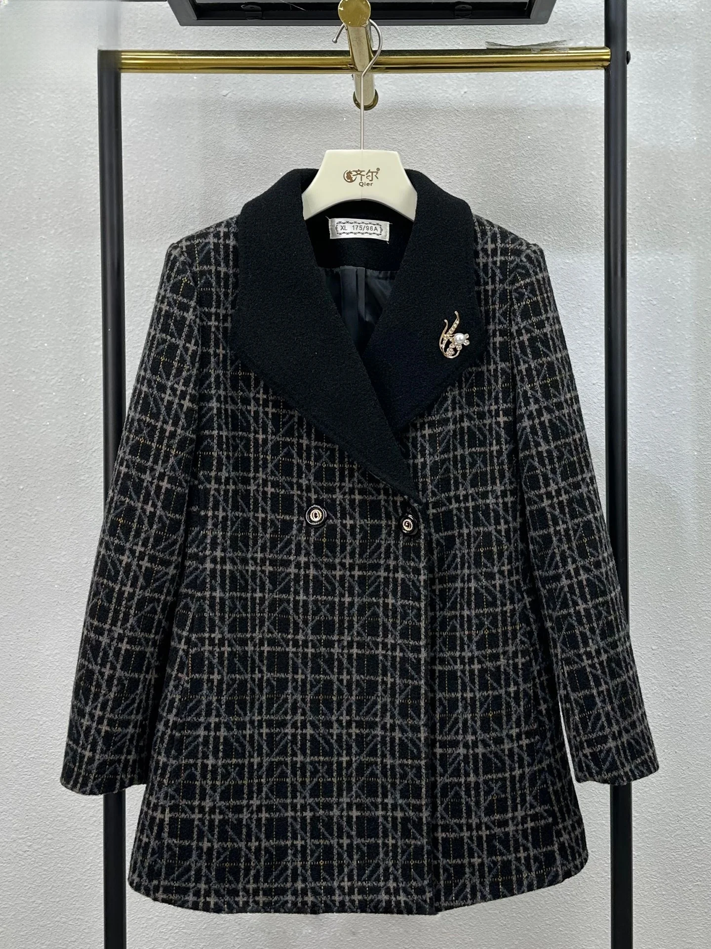 

Модное шерстяное пальто в клетку для женщин среднего возраста, весна-осень, новинка, на пуговицах, теплое, свободного кроя, с отворотами