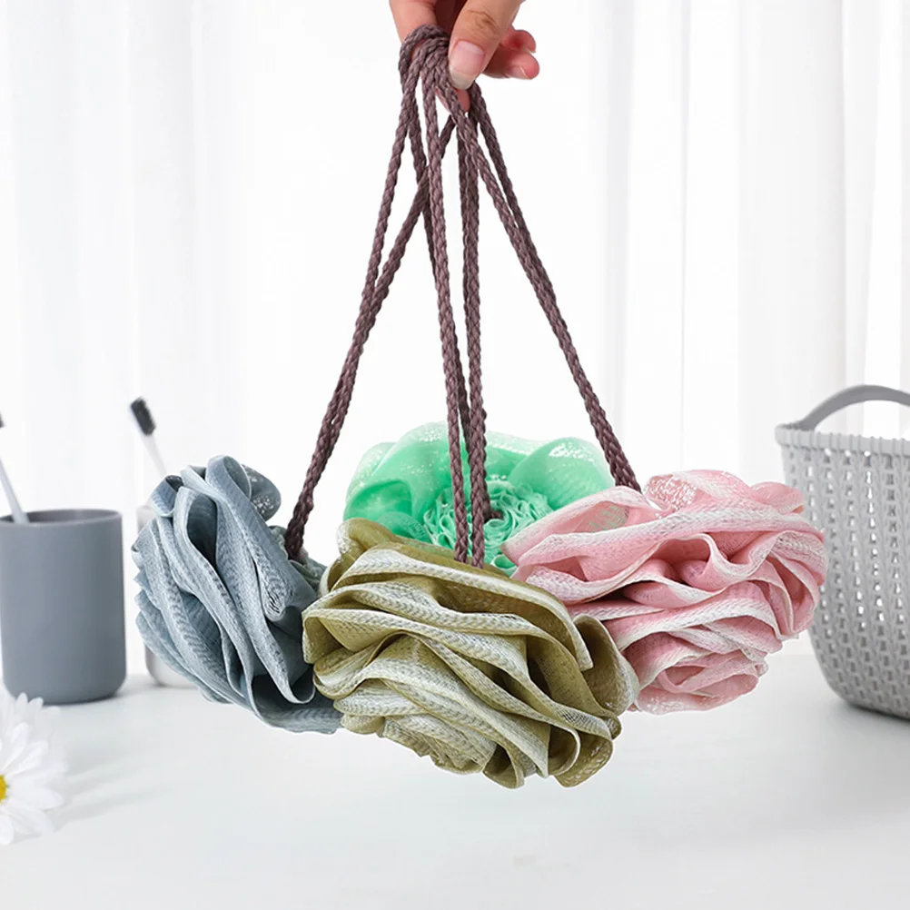 

4pcs Rose Shaped Bath Ball Body Cleaning Exfoliating Scrubber Premium PE Material Thick Supple Strong Compact Size Quick Drying