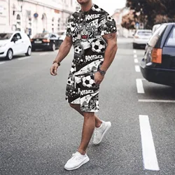 Summer 3D Graffiti Printed Men T-Shirt Shorts Set Tracksuit Male 2 Pieces Fashion Outfit Man Casual Jogging Suit Clothing