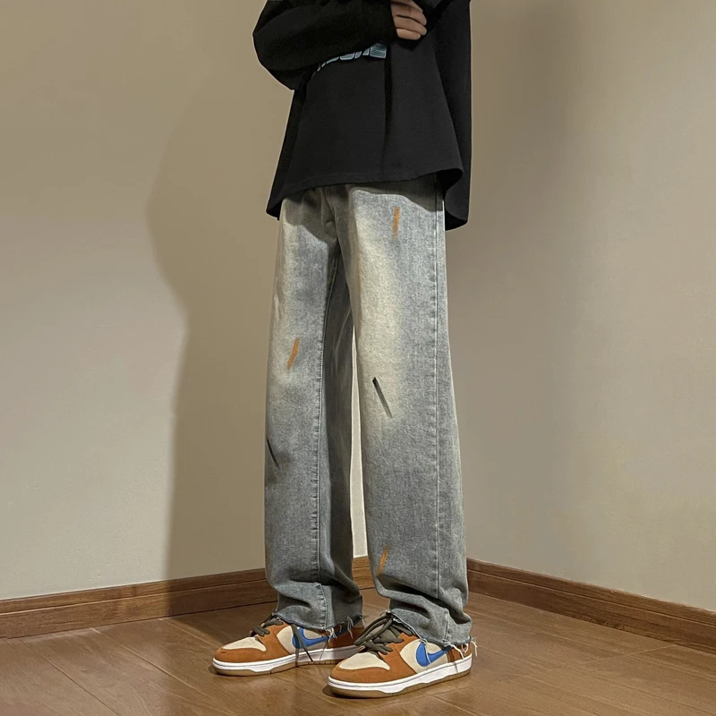 

Retro American Sle Men's Casual Jeans Spring Autumn Wear Waed Straight Leg Loose Fit Long Trousers Faionable Trendy