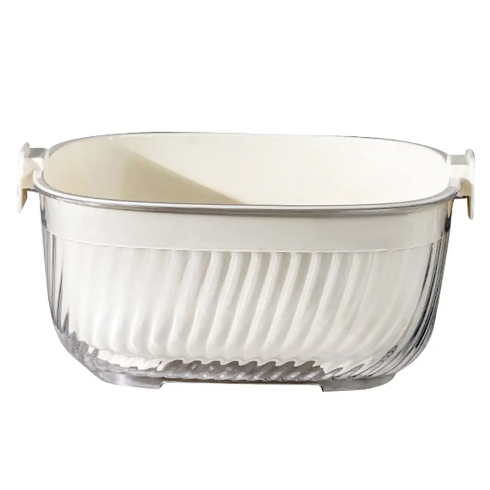 1Set Dual Use Fruit and Vegetable Washing Basket Double Layer Drain Basket Lightweight Stackable Kitchen Strainer for Indoor