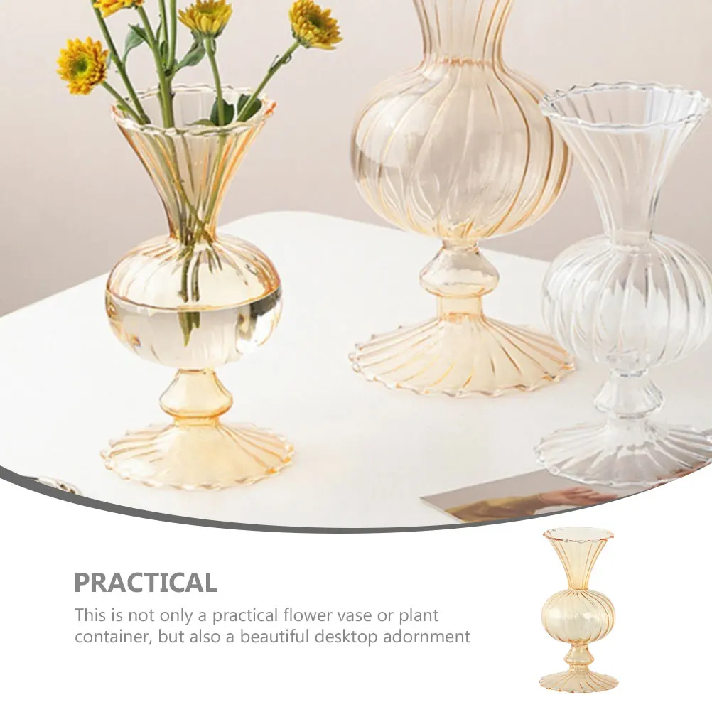 مزهرية زجاجية كلاسيكية على شكل زهرة حاوية نباتات مائية زجاجية عتيقة مزهرية مزخرفة لترتيب زهور سطح المكتب والمكتب المنزلي #3