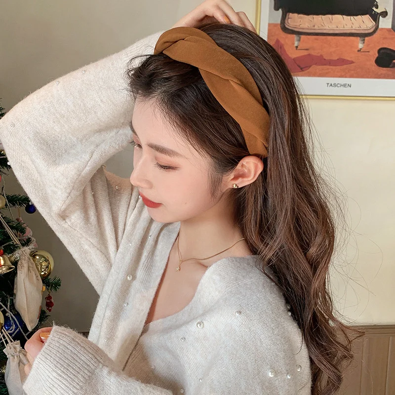 Solid Braided Vintage Soft Elastic Headband for Women Fashion Wide Side Hair Band Hoop Headwear Girls Hairband Hair Accessories