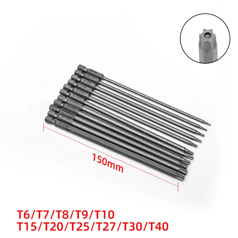 11PCS Torx Screwdriver Bit Set 1/4 Inch Hex Shank Magnetic Star Bits T8-T40 for Drill Wrench 150mm 200mm