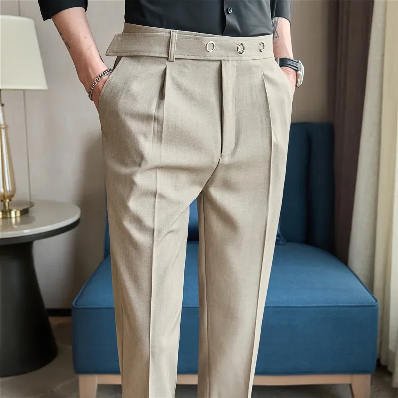 Men\'s Dress Pants Trousers 2024 Spring New Solid Casual Slim Suit Pants Business Straight Pantalones Hombre Fashion Men Clothing