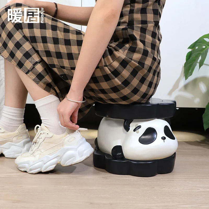 Creative cartoon panda shoe changing stool cute entrance entrance living room low stool ornament