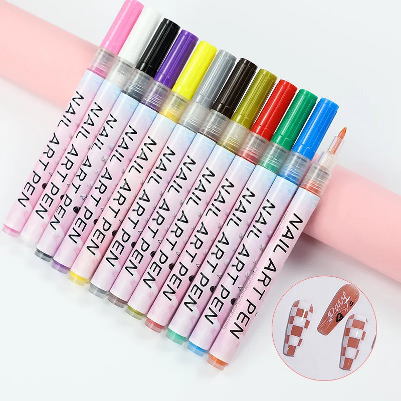 12Pcs/Set Colourful Waterproof Nail Art Graffiti Pen DIY 3D Nail Art Drawing Pen Abstract Line Manicure Tool Painting Liner
