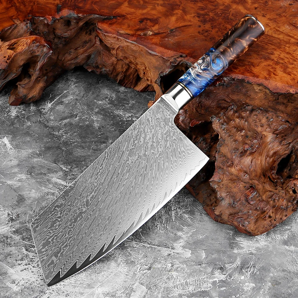 

Japanese 7 Inch Cleaver Knife, Razor Sharp Damascus Steel Meat Cleaver,Kitchen Chopping Butcher Knife for Meat Vegetable Cutting