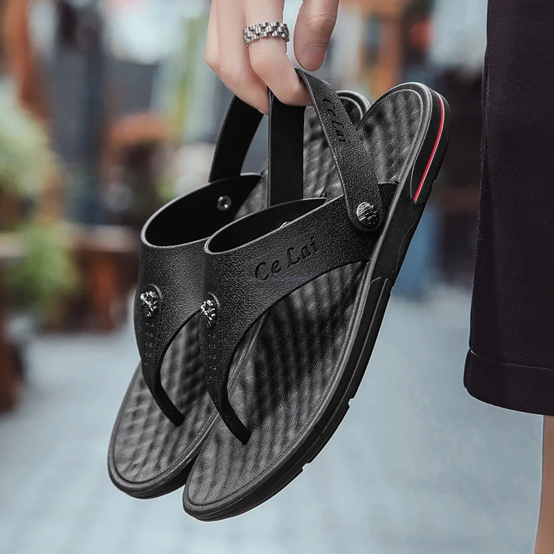 

Мужские повседневные тапочки, летние уличные пляжные туфли с открытым носком, удобные домашние сандалии с мягкой подошвой для отдыха, модные нескользящие дышащие сандалии