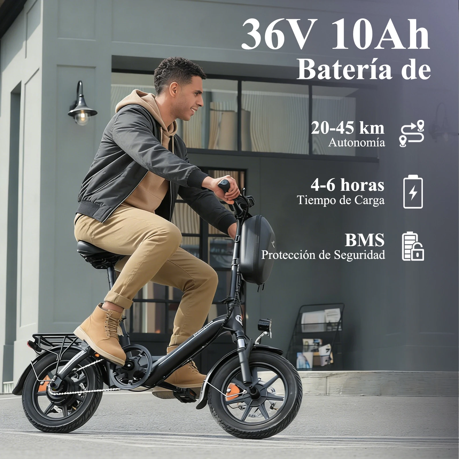Bicicleta Eléctrica Plegable Bodywel T16pro, Mini Bicicleta Eléctrica de 14 Pulgadas, Motor de 36V 10AH 250W, Bicicleta Eléctrica Portátil para Adultos con Asistencia de Potencia, Stock en la UE