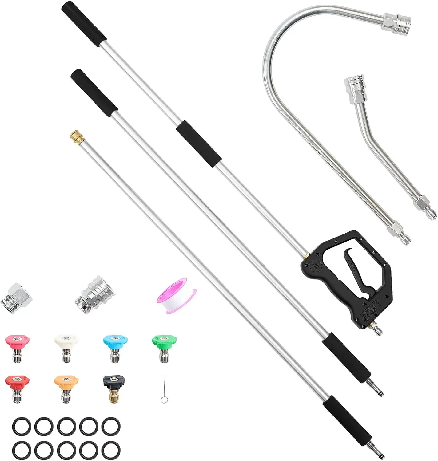 9 FT Pressure Washer Telescoping Wand, 3-Section with Power Washer Extension Wands, 7 Nozzles, Hose Adapter, Support Belt, Stora
